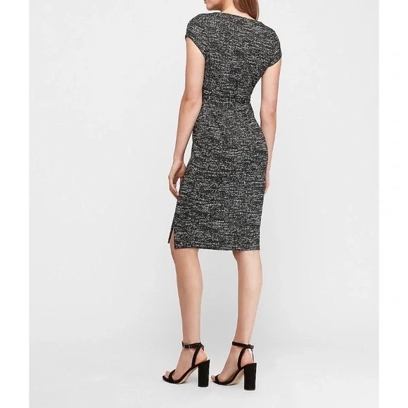Express Cap Sleeve Black Marled Knee-Length Dress - Picture 1 of 10
